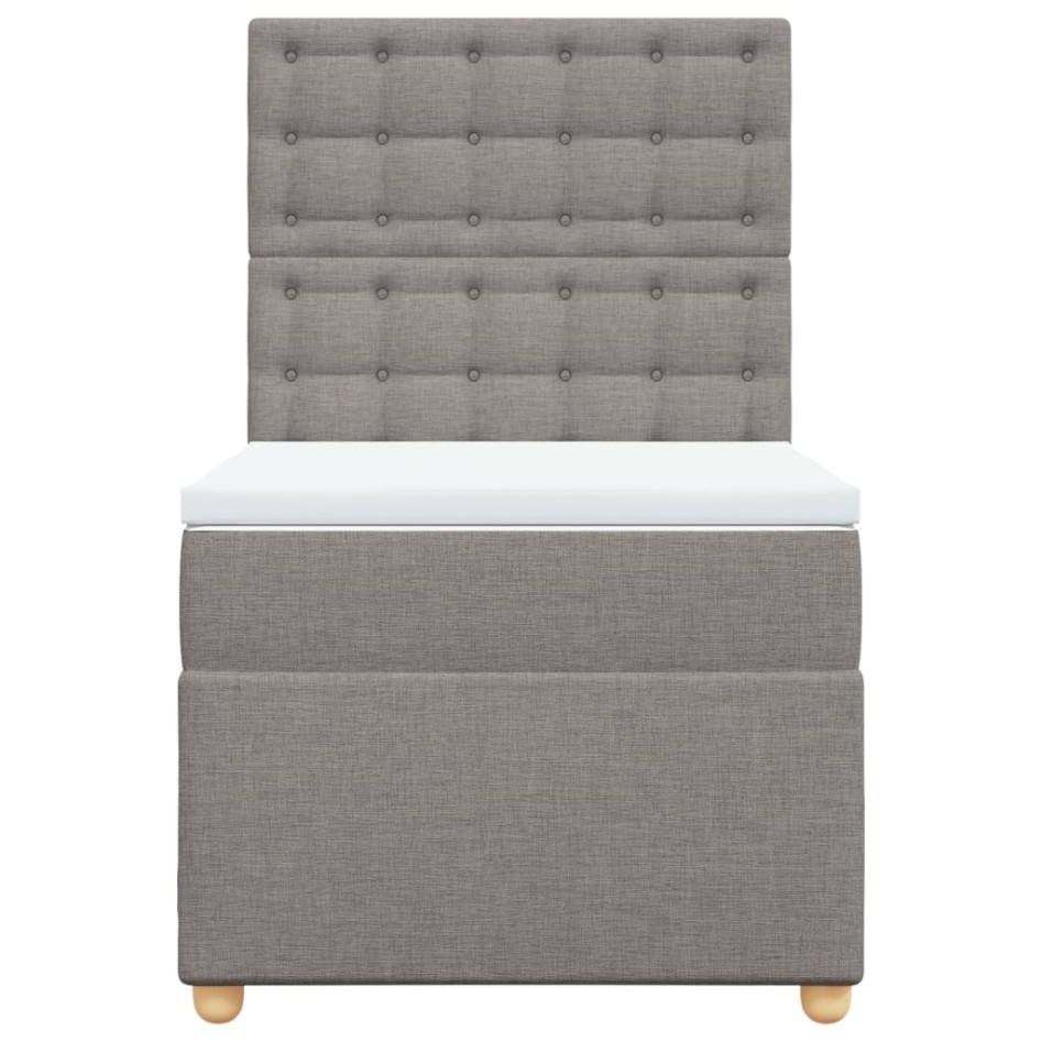Cama box spring con colchón tela gris taupe 90x200
