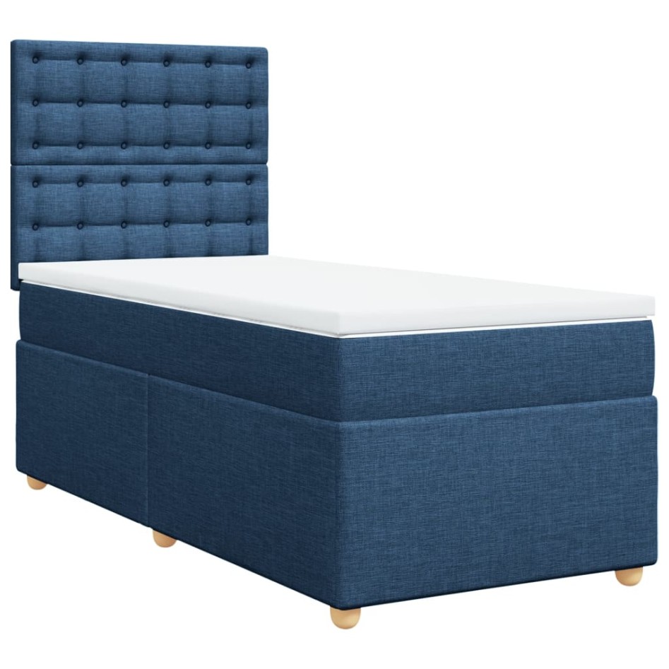 Cama box spring con colchón tela azul 90x200