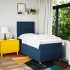 Cama box spring con colchón tela azul 90x200