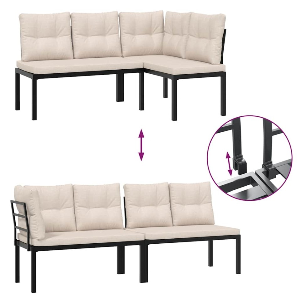 Bancos jardín y cojines 2 pzas acero recubrimiento polvo