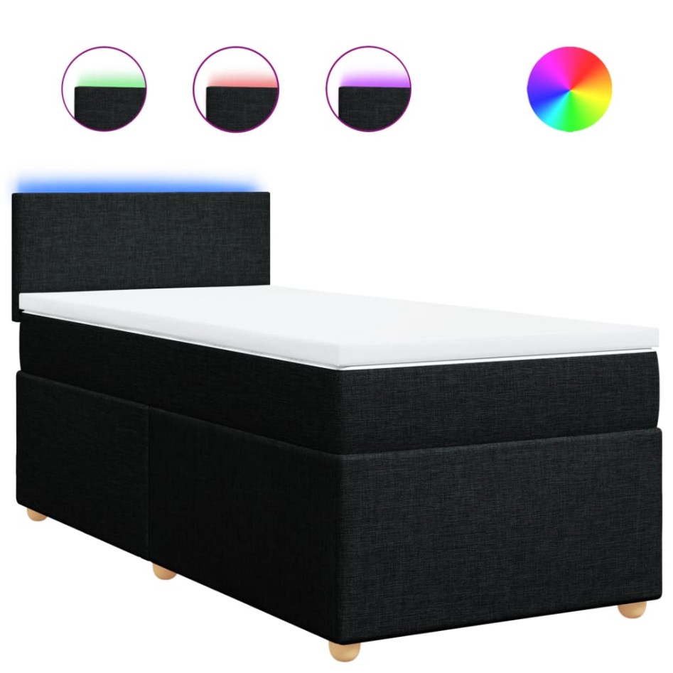 Cama box spring con colchón tela negro 90x200