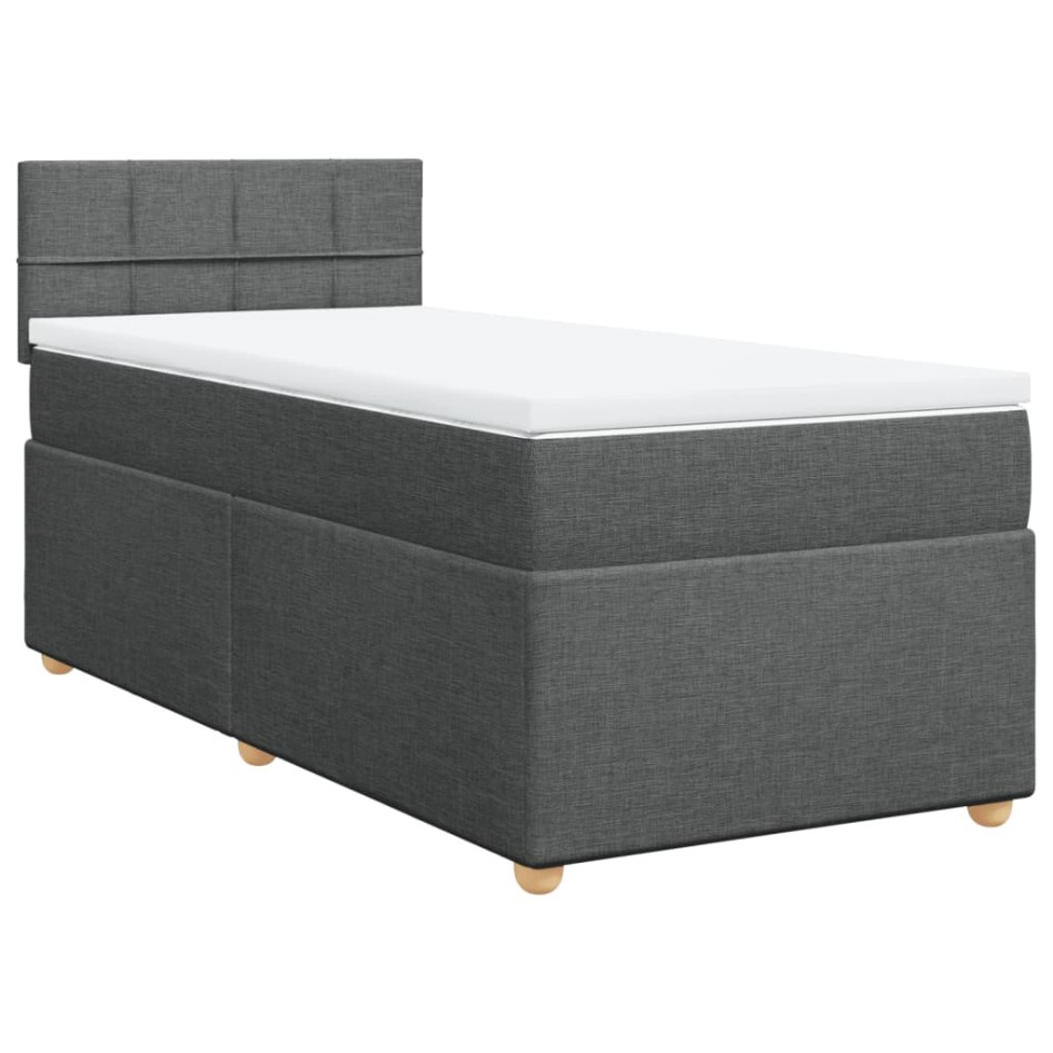 Cama box spring con colchón tela gris oscuro 90x200