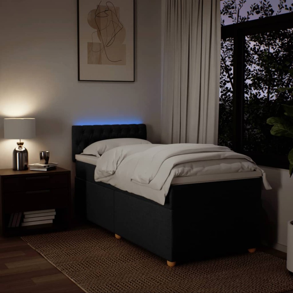 Cama box spring con colchón tela negro 90x200