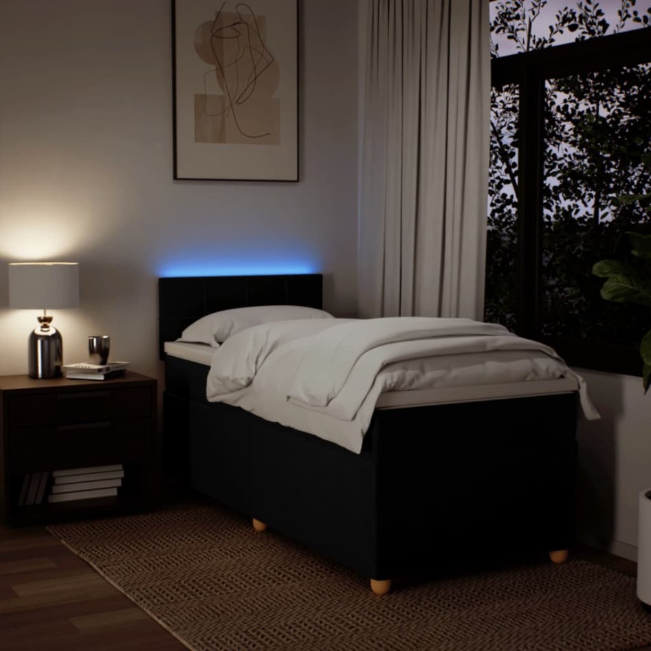 Cama box spring con colchón tela negro 100x200