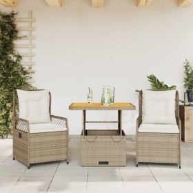 Set comedor de jardín 3 pzas con cojines ratán sintético