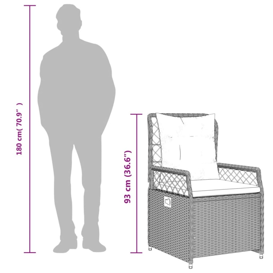 Set comedor de jardín 3 pzas con cojines ratán sintético