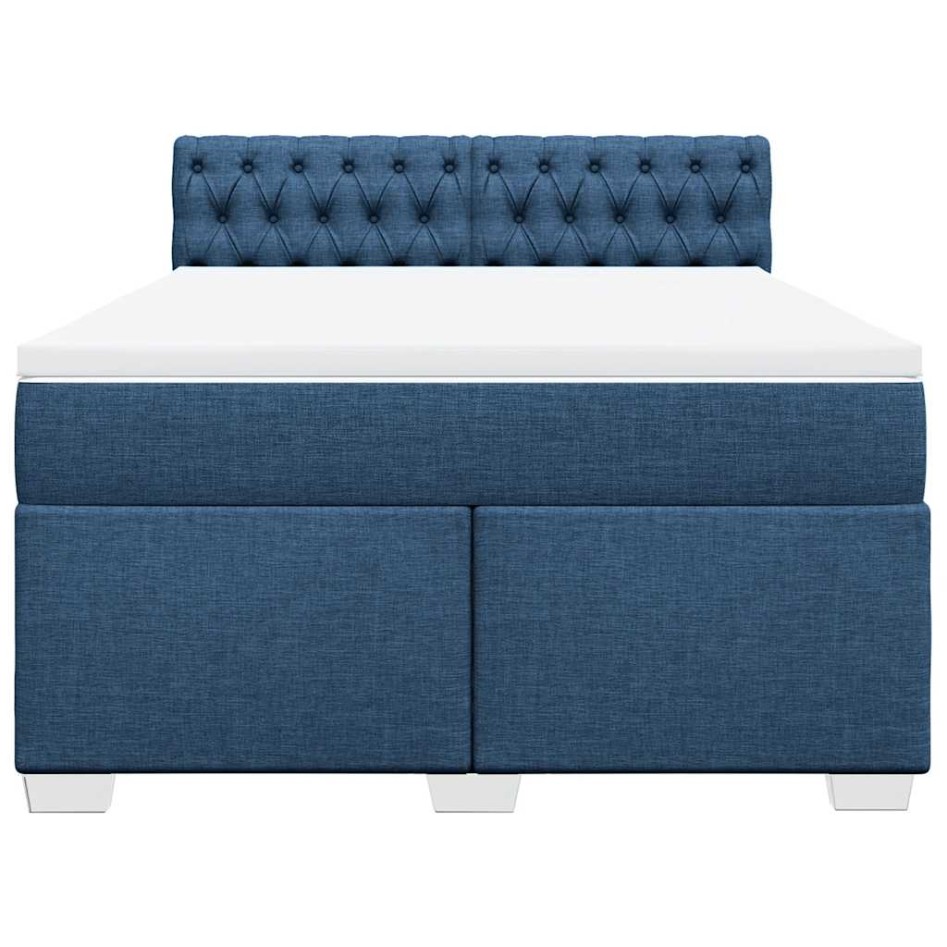 Cama box spring con colchón tela azul 140x190