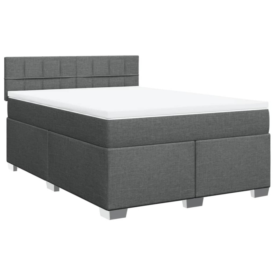 Cama box spring con colchón tela gris oscuro 140x200