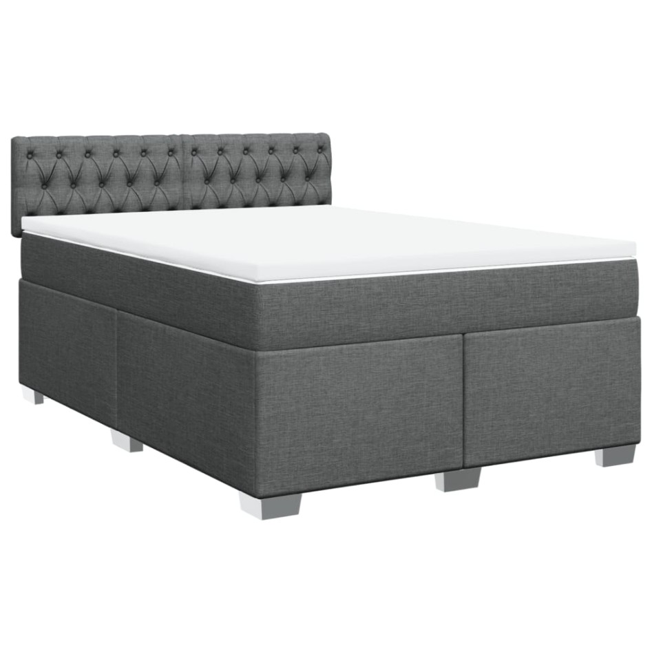 Cama box spring con colchón tela gris oscuro 140x200