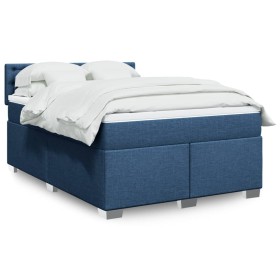 Cama box spring con colchón tela azul 140x200