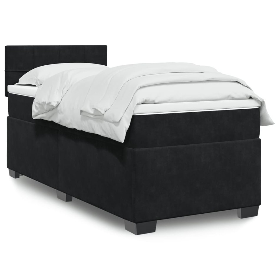 Cama box spring con colchón cuero sintético negro 90x190