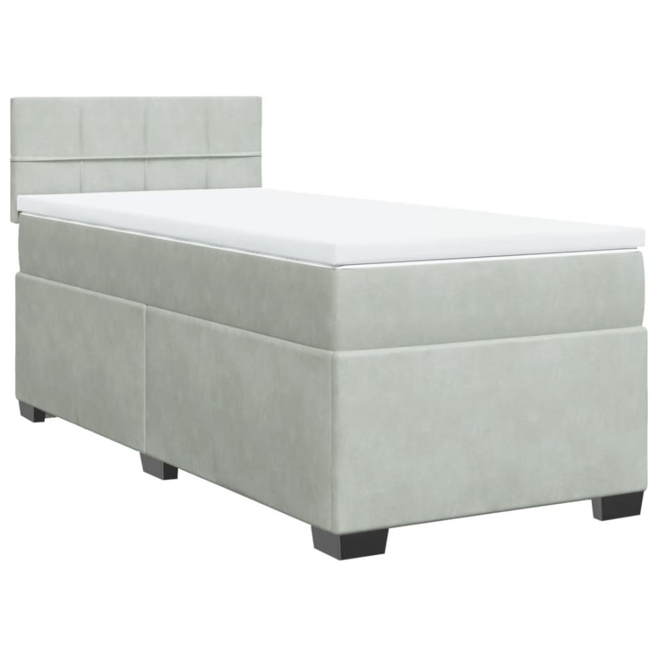 Cama box spring con colchón terciopelo gris claro 90x190