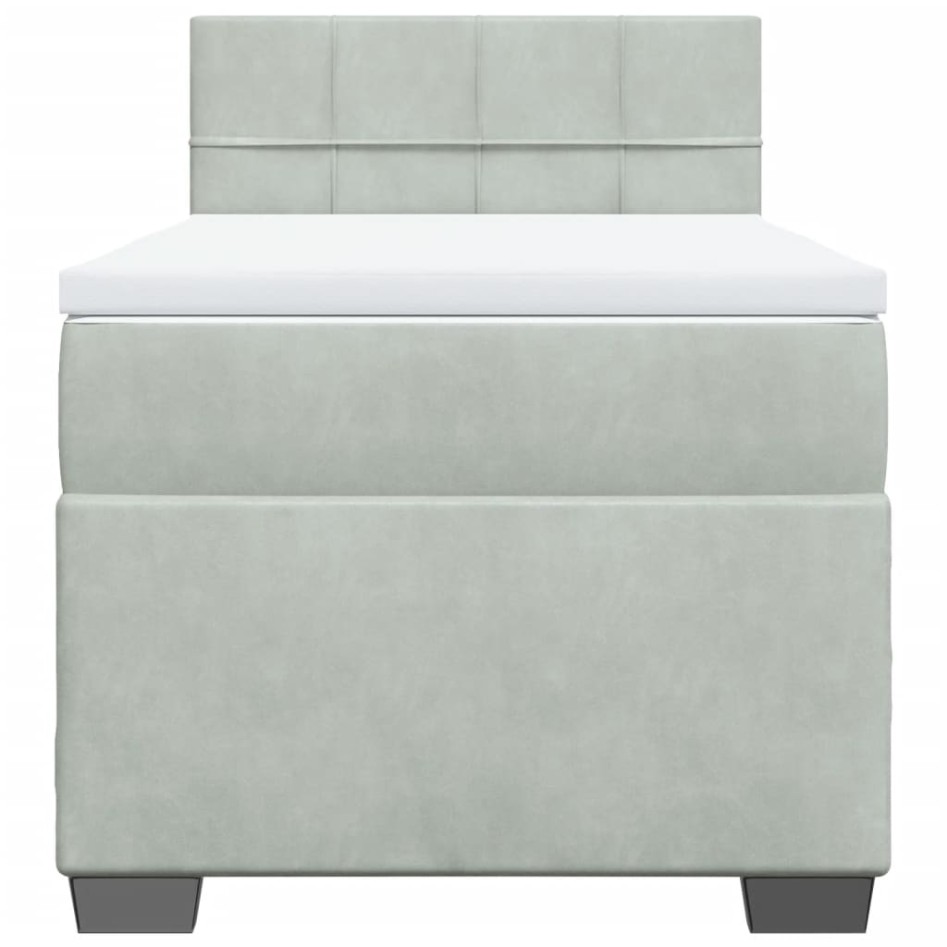 Cama box spring con colchón terciopelo gris claro 90x190