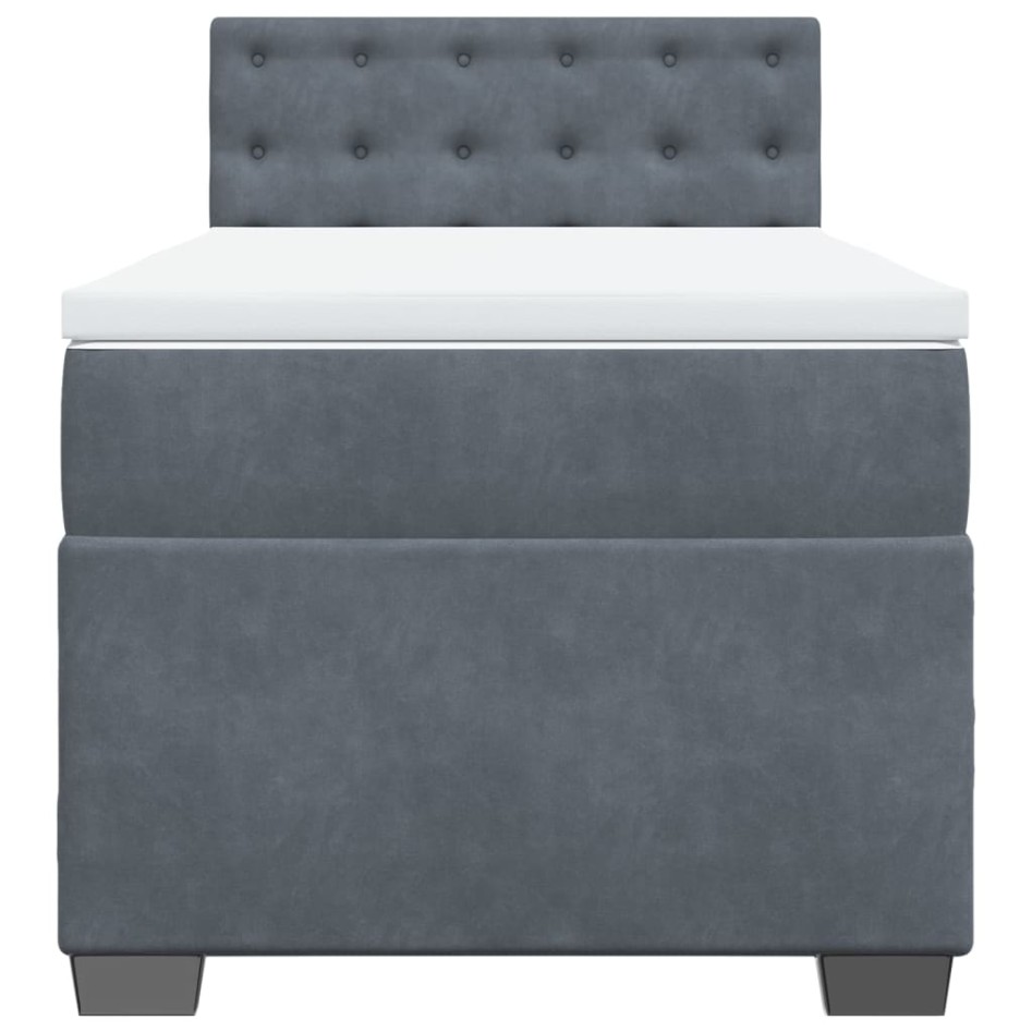 Cama box spring con colchón terciopelo gris oscuro 90x190
