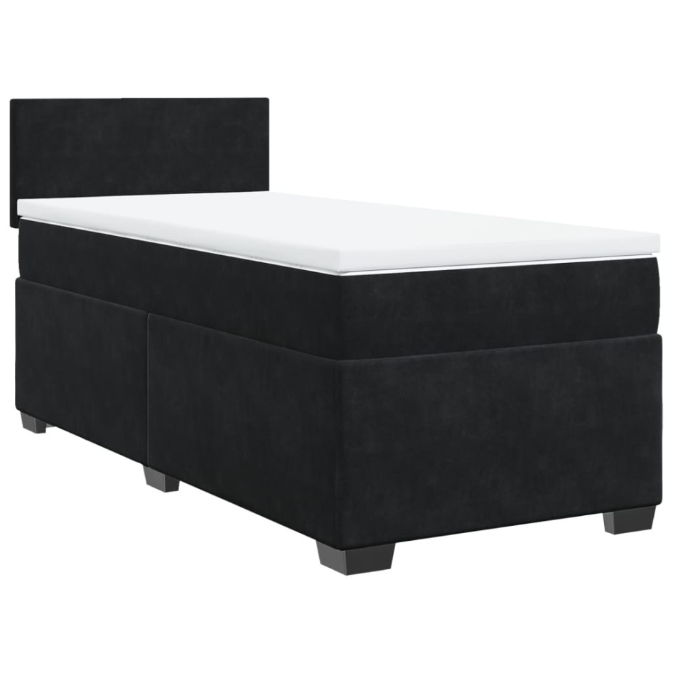 Cama box spring con colchón terciopelo negro 80x200