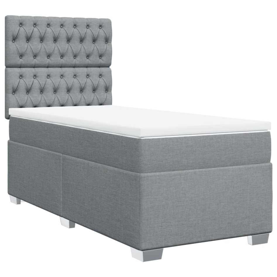 Cama box spring con colchón tela gris claro 90x190