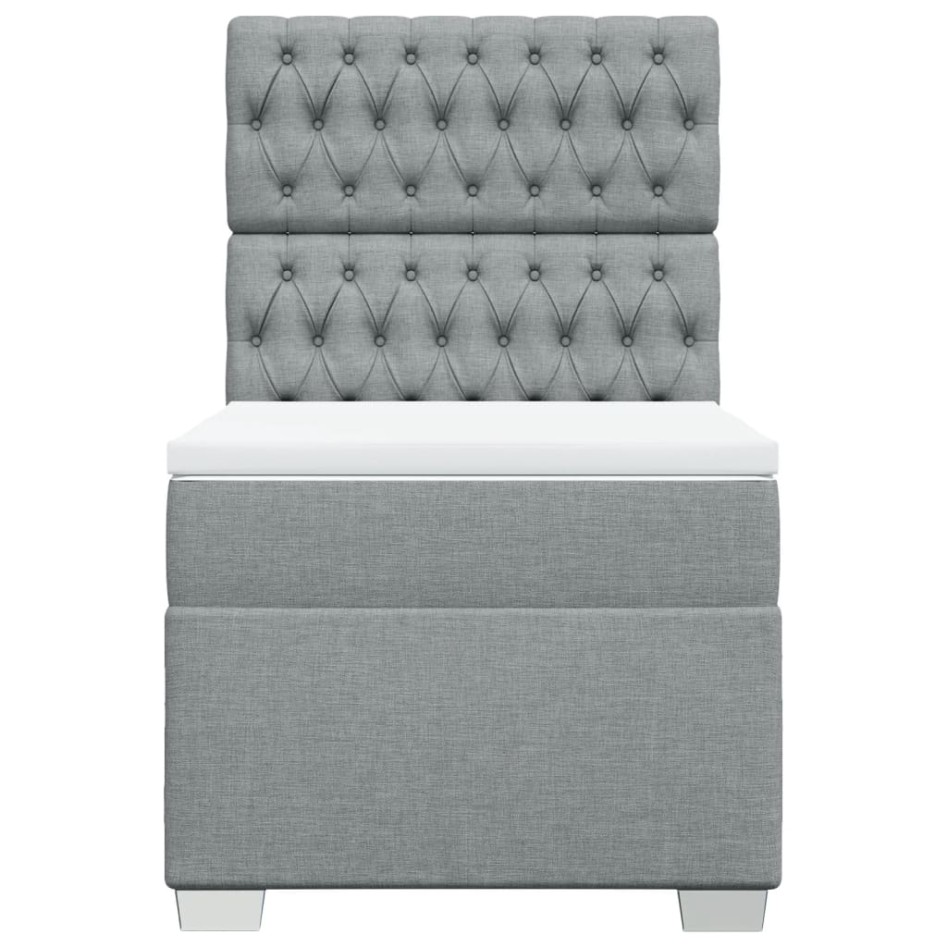 Cama box spring con colchón tela gris claro 90x190