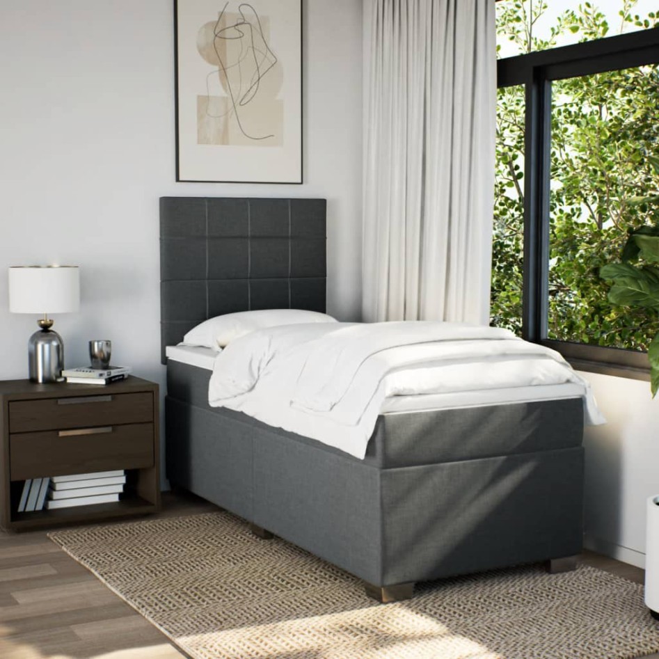 Cama box spring con colchón tela gris oscuro 90x190