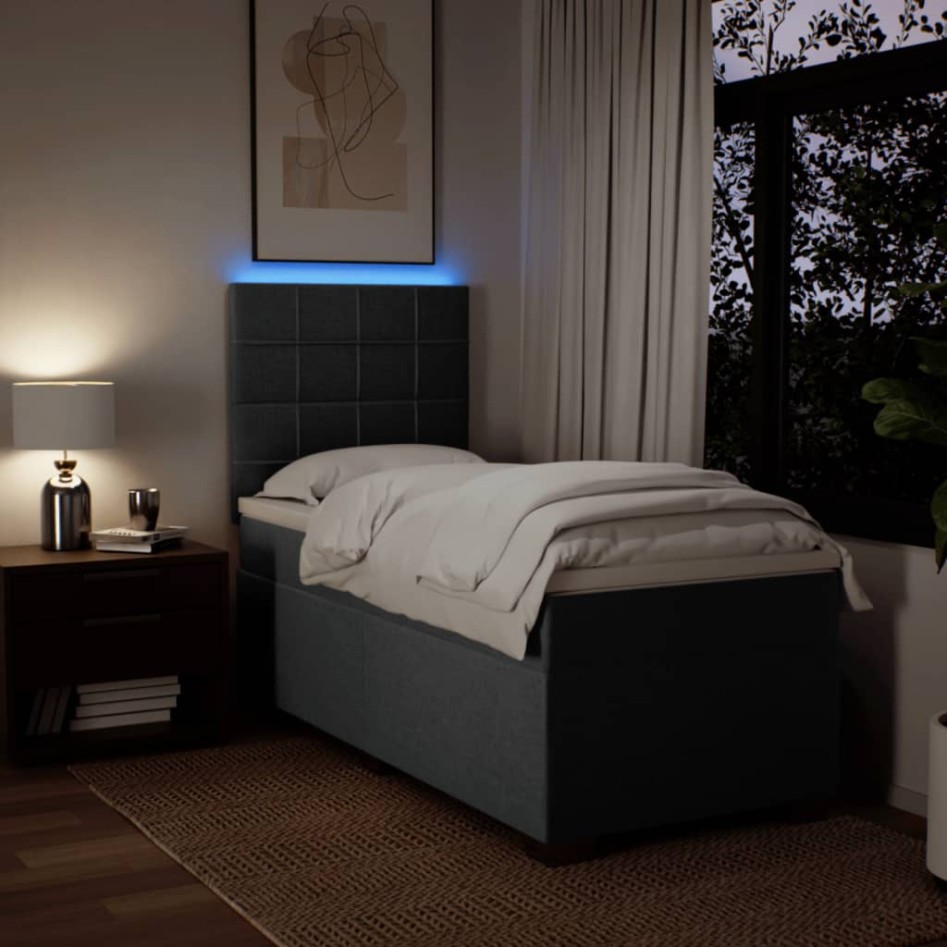 Cama box spring con colchón tela gris oscuro 90x190