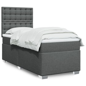 Cama box spring con colchón tela gris oscuro 90x200