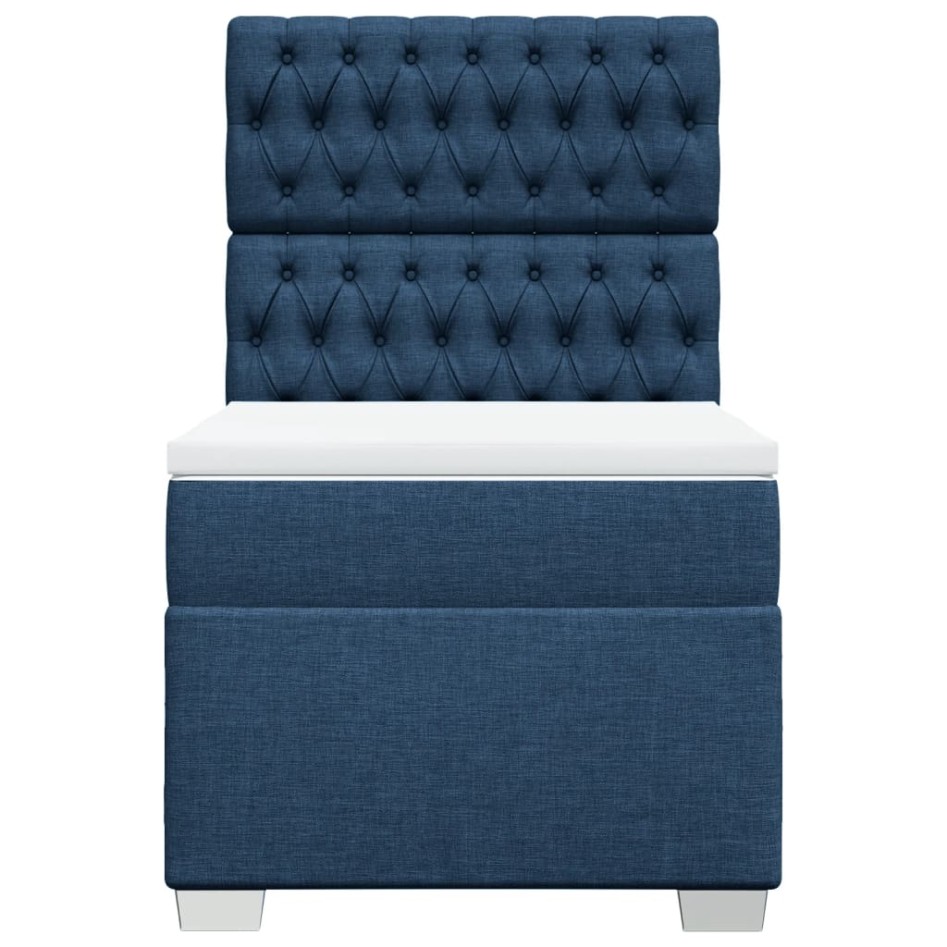 Cama box spring con colchón tela azul 90x200