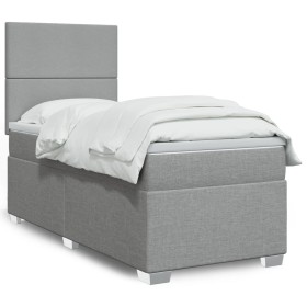 Cama box spring con colchón tela gris claro 100x200