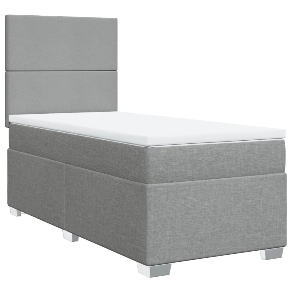 Cama box spring con colchón tela gris claro 100x200