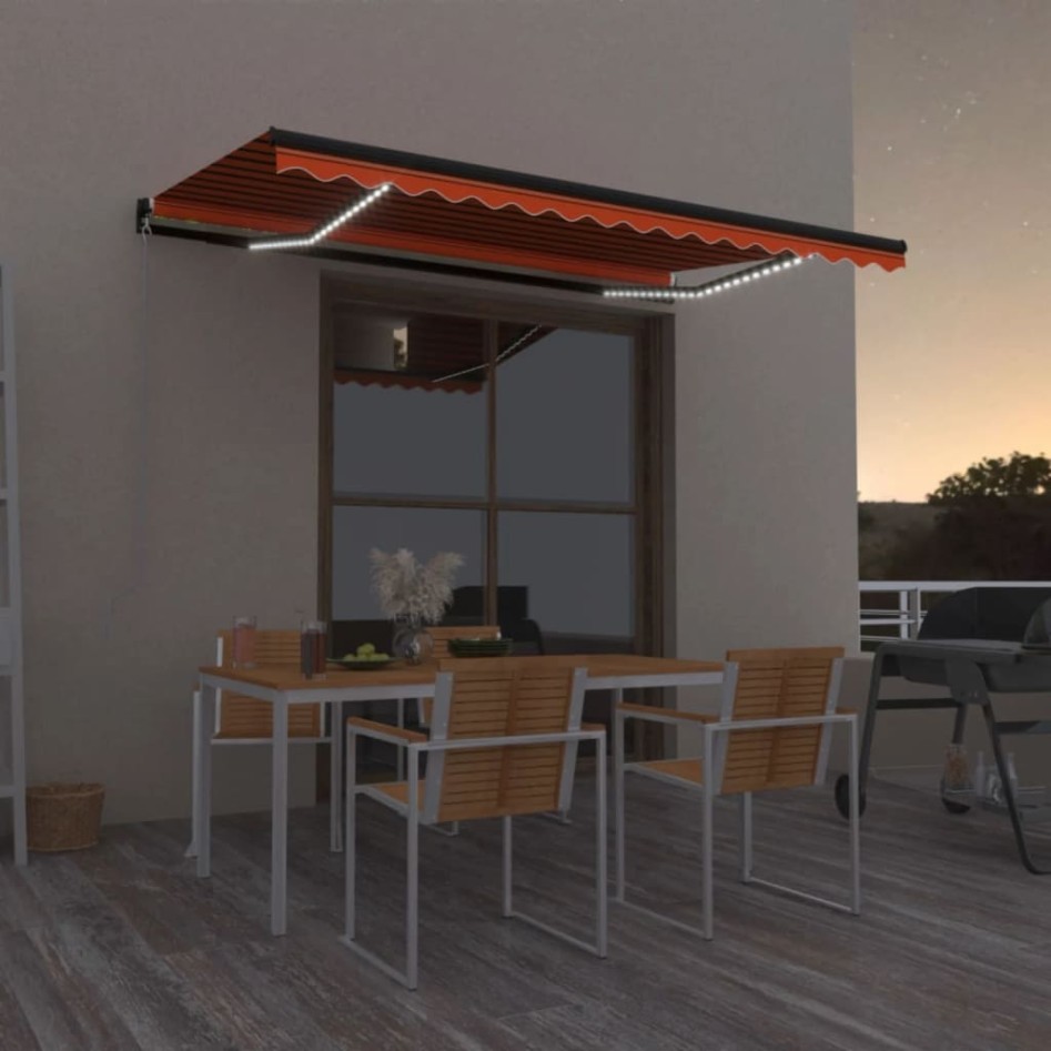 Toldo retráctil manual con luz LED 400x350 cm naranja y