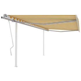 Toldo manual retráctil con postes amarillo y blanco 4,5x3