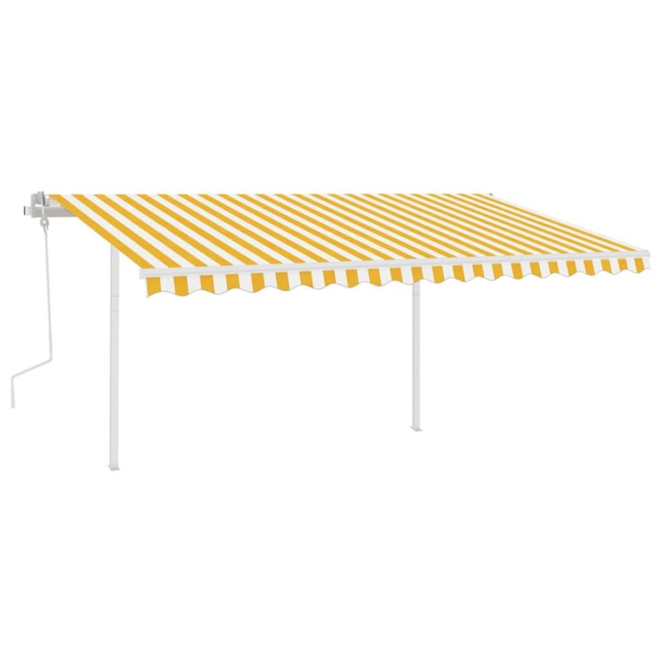 Toldo manual retráctil con postes amarillo y blanco 4,5x3