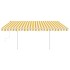 Toldo manual retráctil con postes amarillo y blanco 4,5x3
