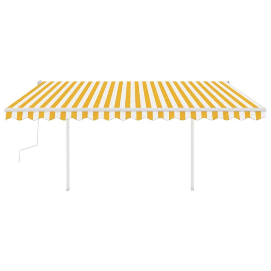 Toldo manual retráctil con postes amarillo y blanco 4,5x3