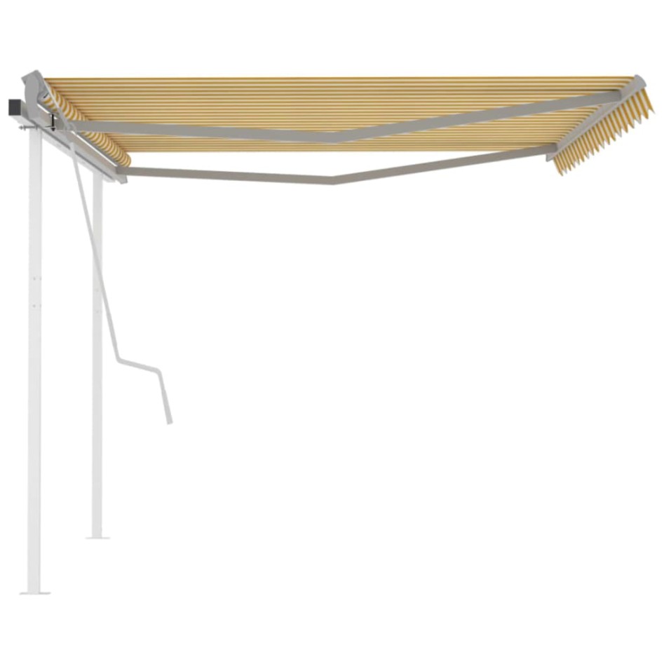 Toldo manual retráctil con postes amarillo y blanco 4,5x3