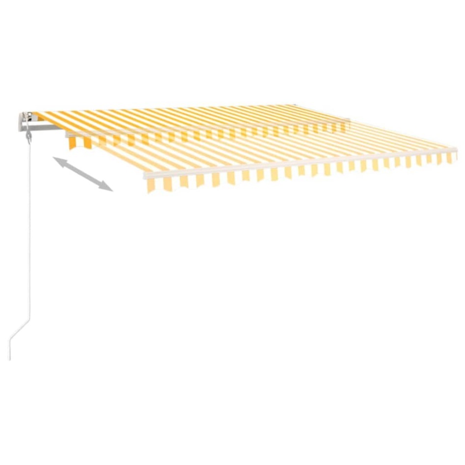 Toldo manual retráctil con postes amarillo y blanco 4,5x3