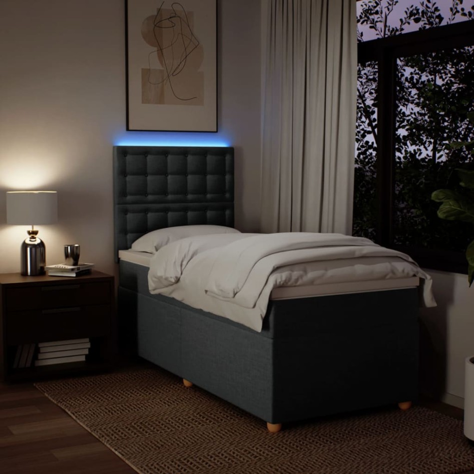 Cama box spring con colchón tela gris oscuro 100x200