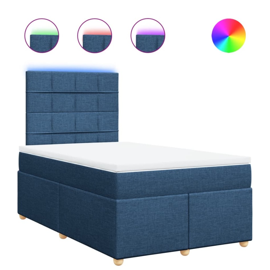 Cama box spring con colchón tela azul 120x190