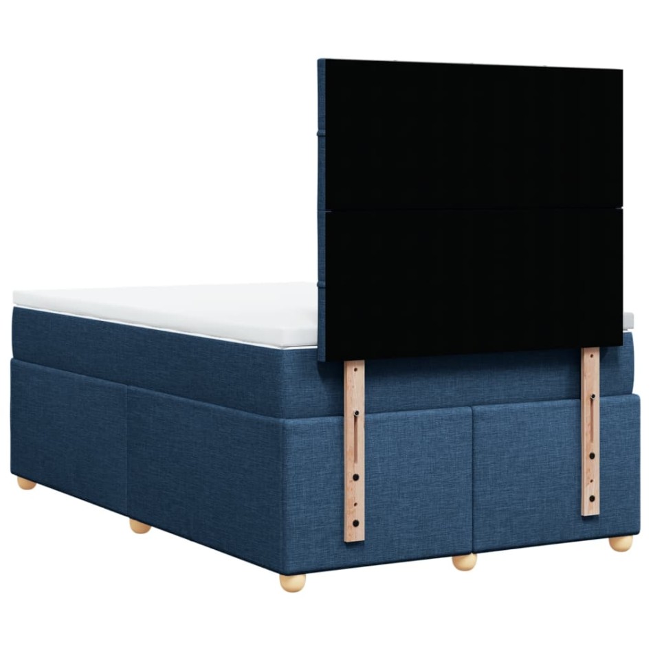 Cama box spring con colchón tela azul 120x190