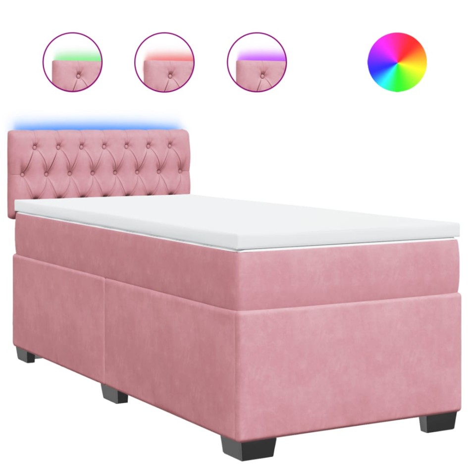 Cama box spring con colchón terciopelo rosa 90x200