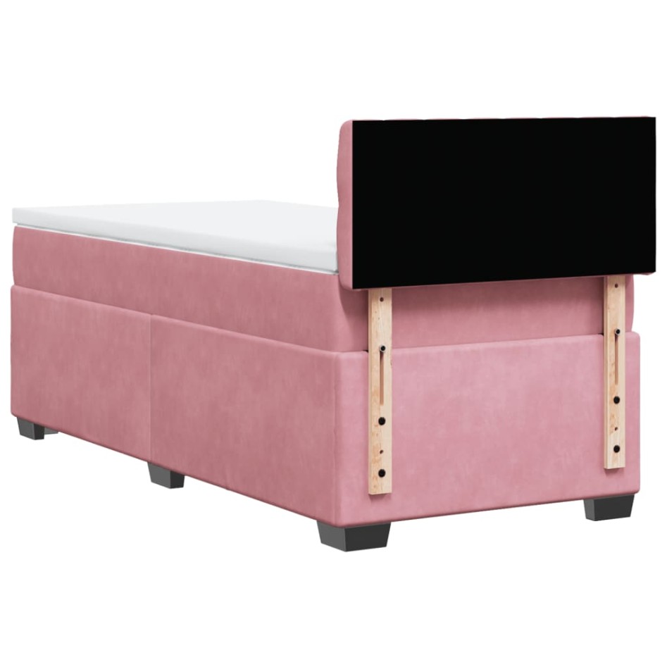 Cama box spring con colchón terciopelo rosa 90x200