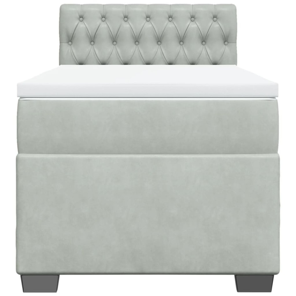 Cama box spring con colchón terciopelo gris claro 90x190