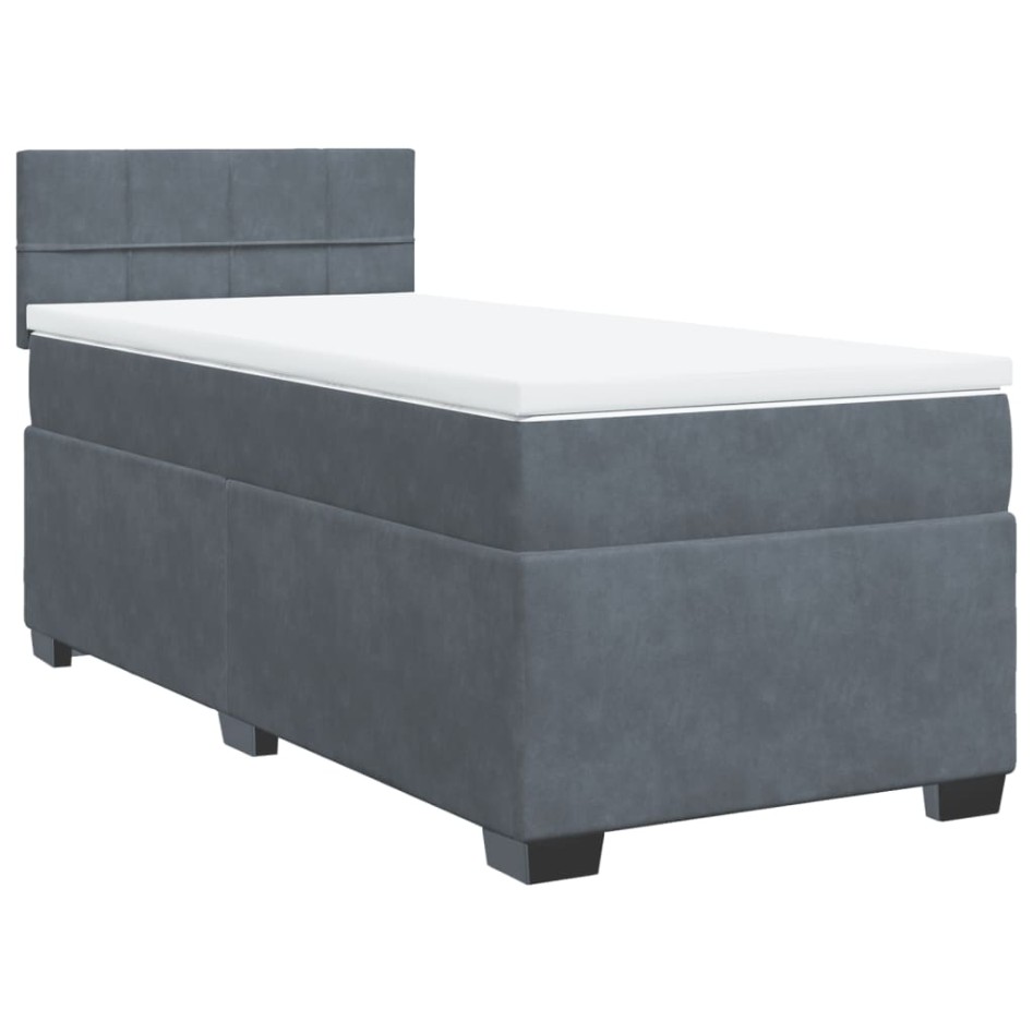 Cama box spring con colchón terciopelo gris oscuro 90x200