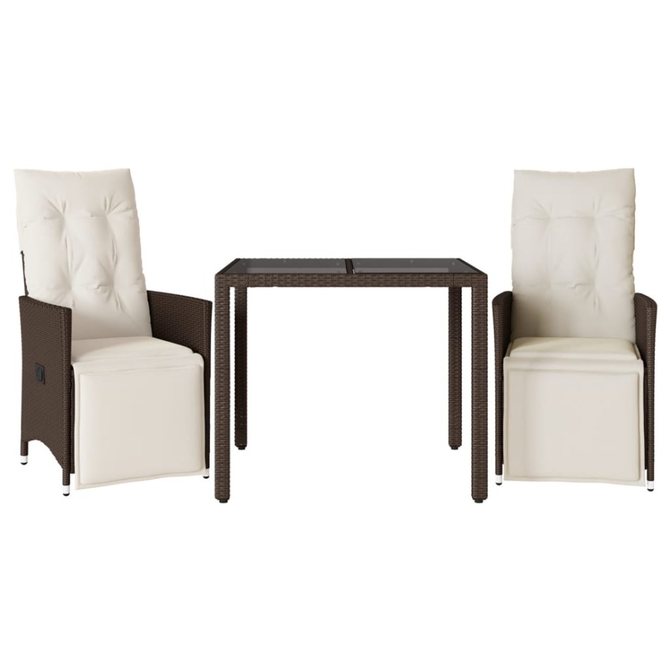 Mesita y sillas jardín 3 pzas y cojines ratán sintético