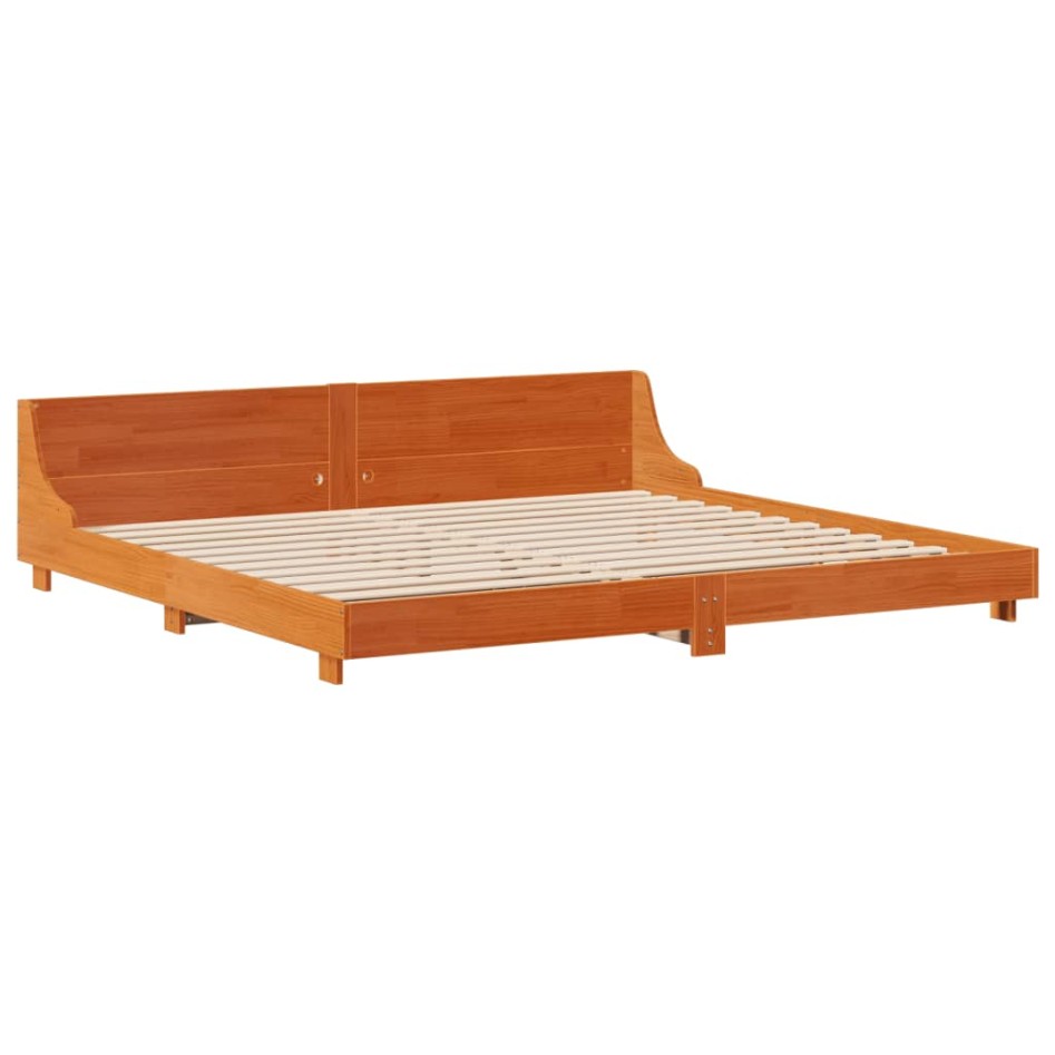 Cama sin colchón madera maciza de pino marrón cera 180x200