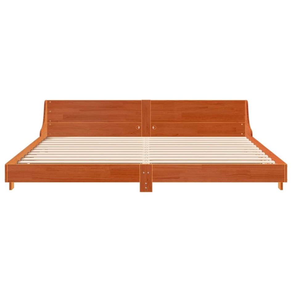 Cama sin colchón madera maciza de pino marrón cera 180x200