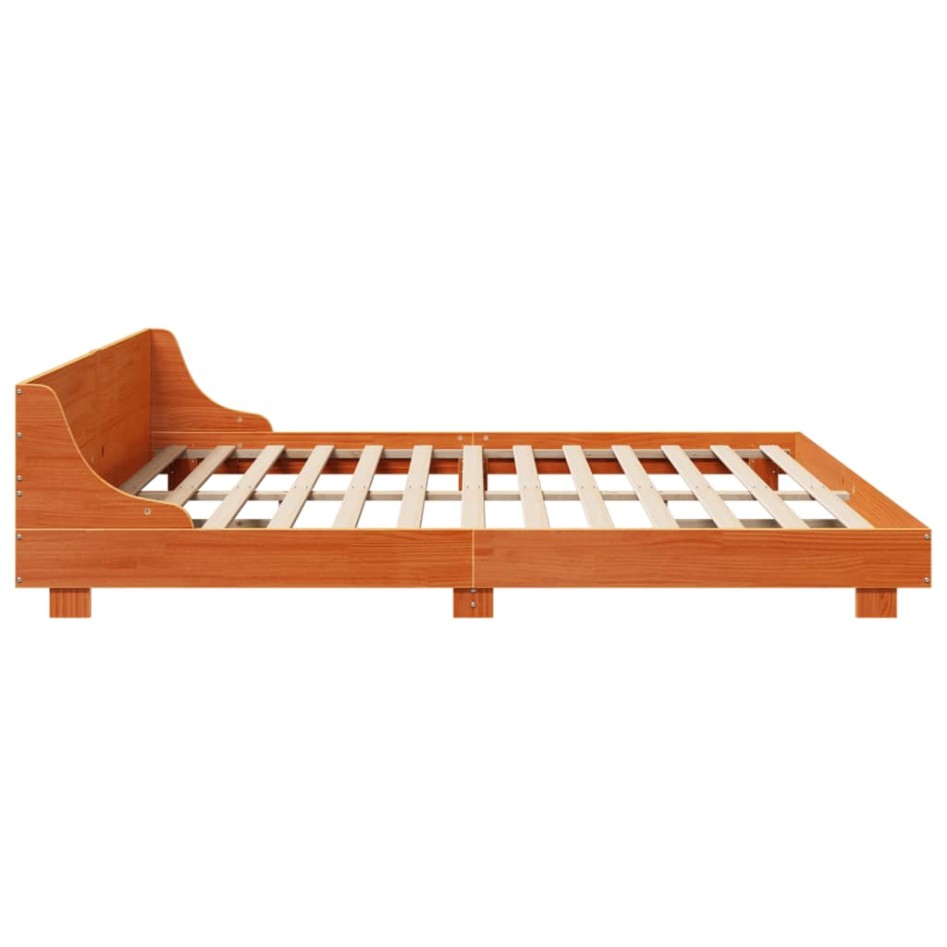Cama sin colchón madera maciza de pino marrón cera 180x200