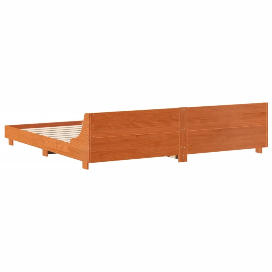 Cama sin colchón madera maciza de pino marrón cera 180x200