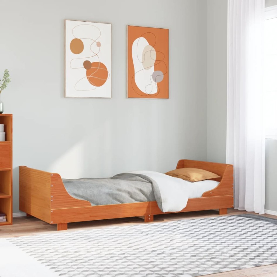 Cama sin colchón madera maciza de pino marrón cera 100x200