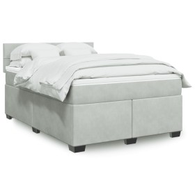 Cama box spring con colchón terciopelo gris claro 140x190