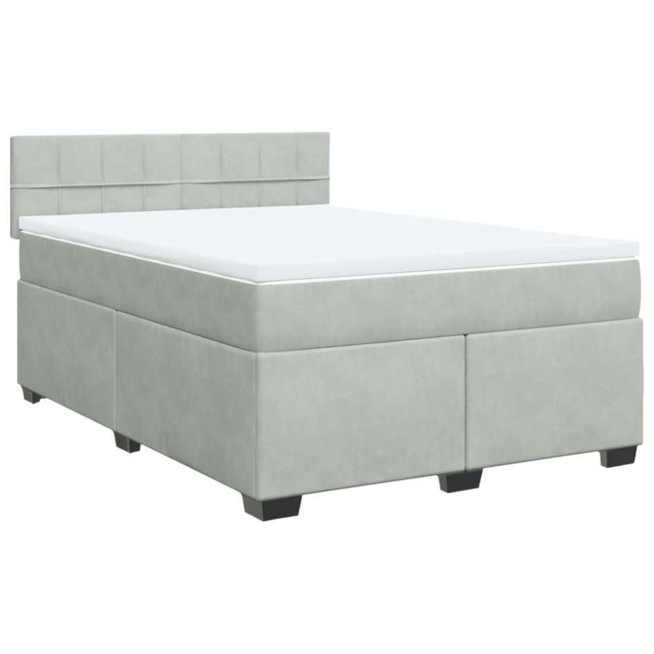 Cama box spring con colchón terciopelo gris claro 140x190
