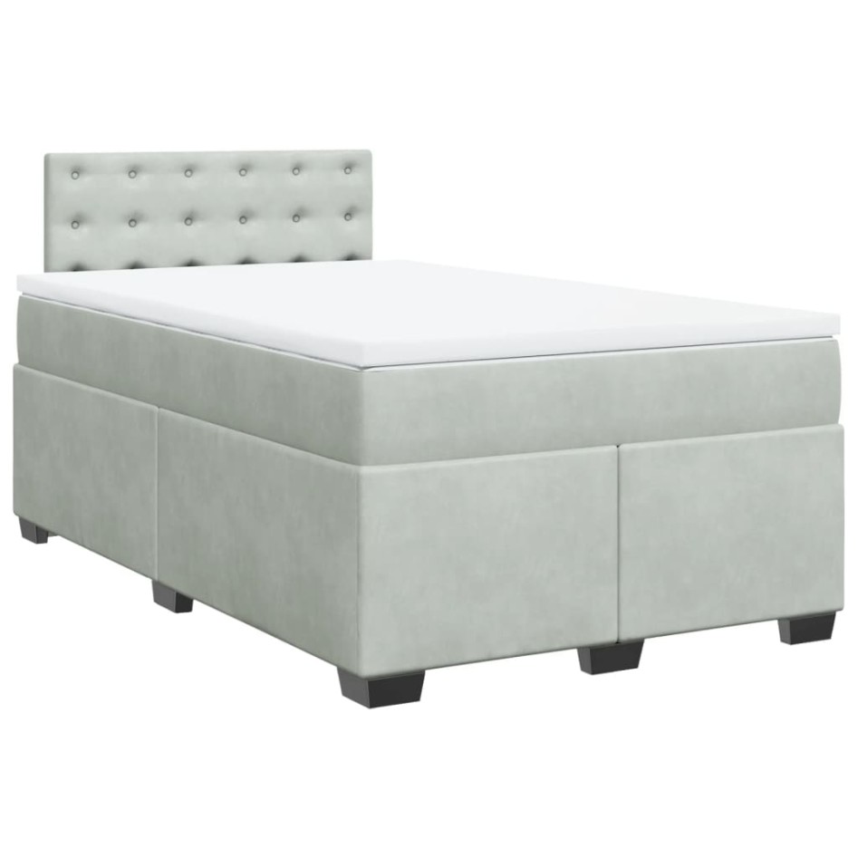 Cama box spring con colchón terciopelo gris claro 120x200